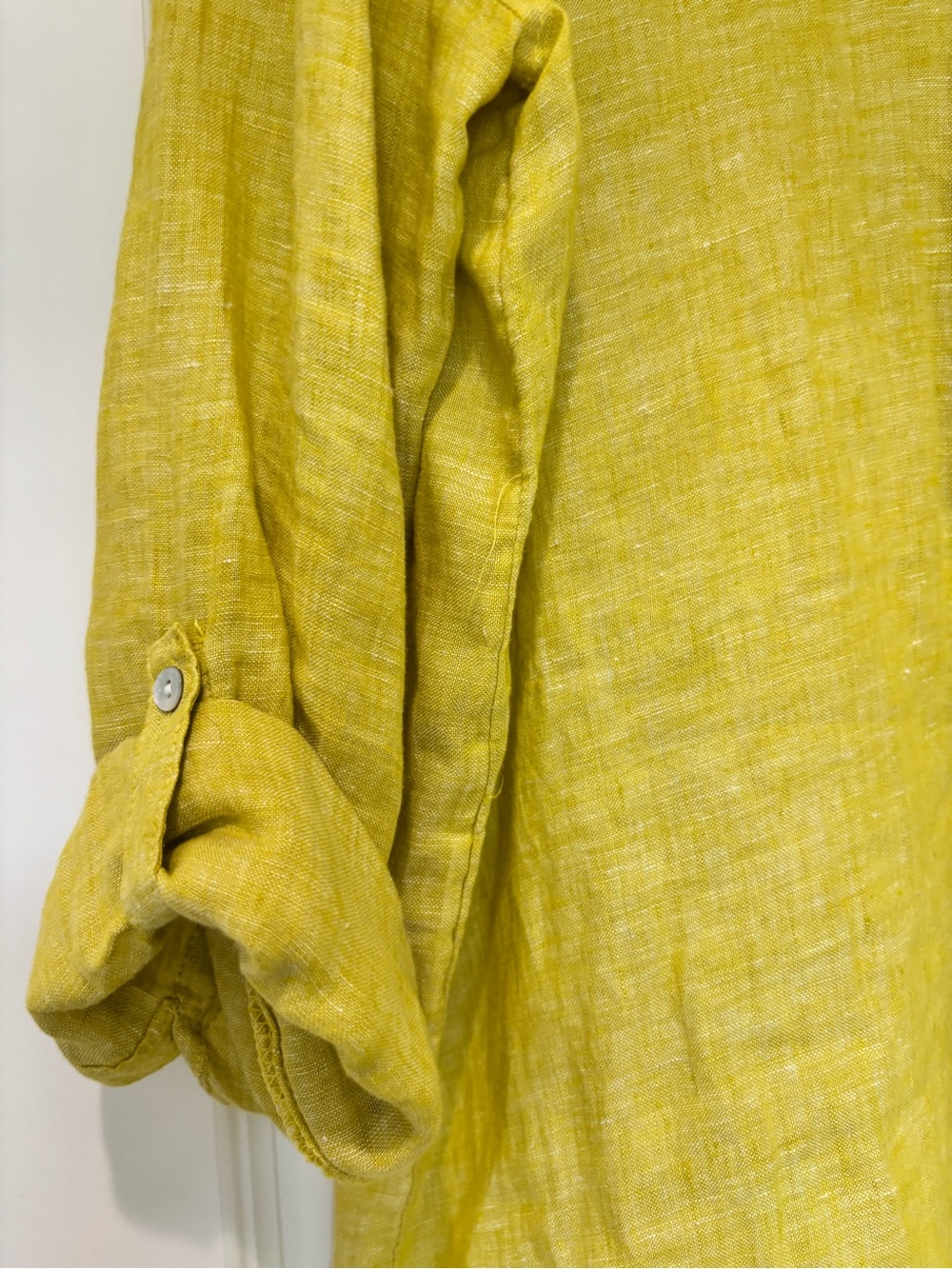 Sigrid Olsen L 100% Linen Yellow Mini Button Shirt Dress Cottagecore Coastal - Picture 3 of 8
